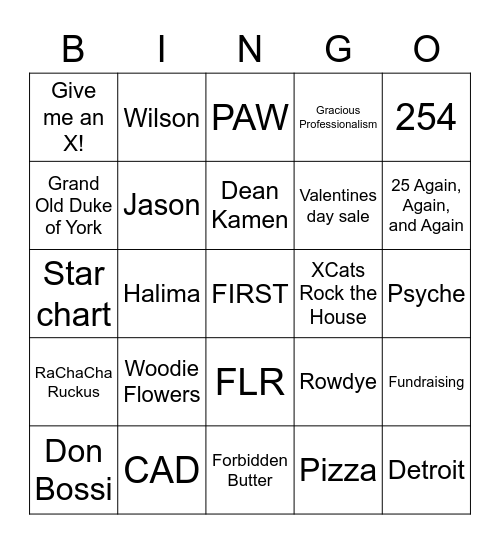 X-Cats Bingo Card