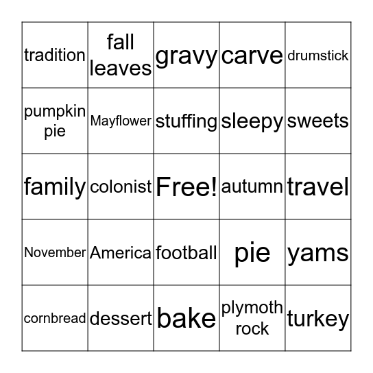 THANKSGIVING Bingo Card