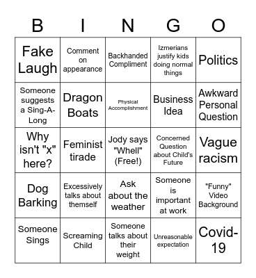 Family Zoom Bingo Card