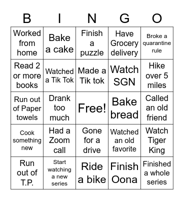 Quarantine Bingo Card