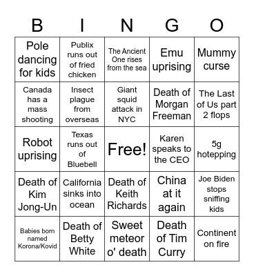 Apocalypse Bingo Card