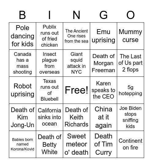 Apocalypse Bingo Card