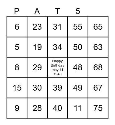 BIRTHDAY BINGO Card