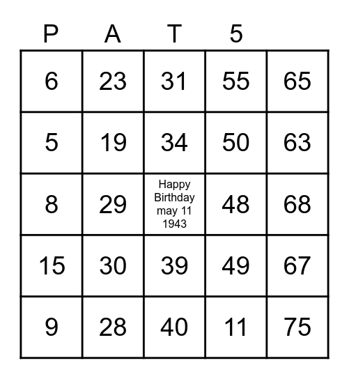 BIRTHDAY BINGO Card