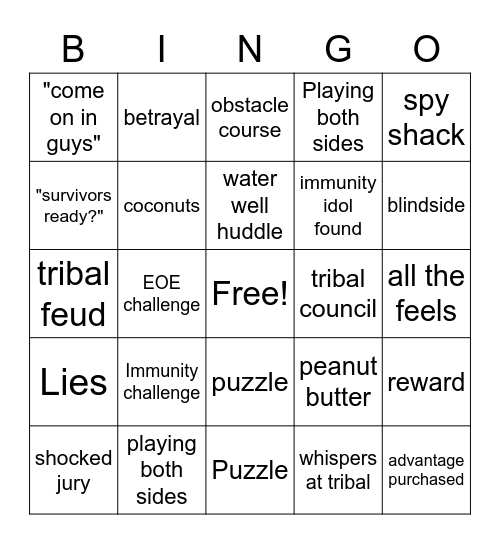 Survivor Bingo Card