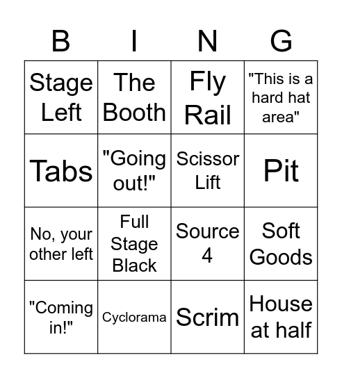 Tech Theater Round 1 Bingo Card
