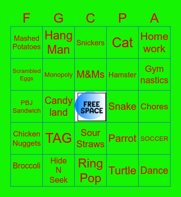 KiDZ LiFE Bingo Card