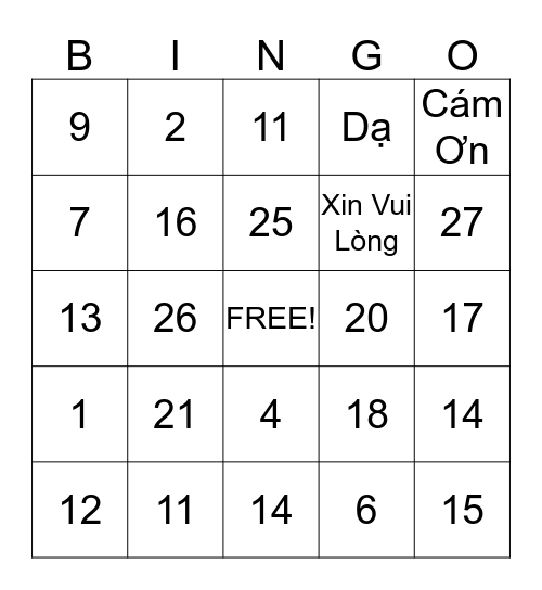 Chơi Lô Tô Bingo Card