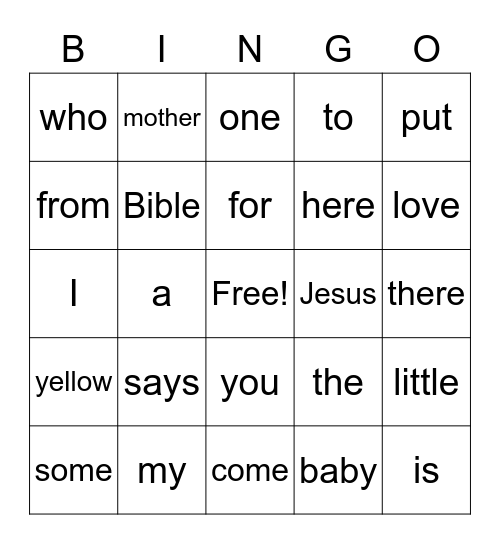 BJU Sight Words Bingo Card