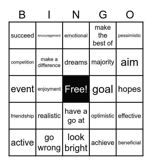Being Positive Bingo Card