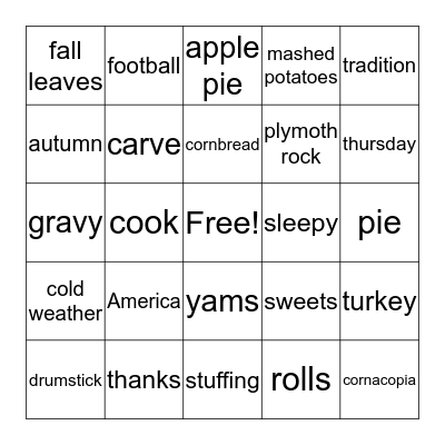 THANKSGIVING Bingo Card