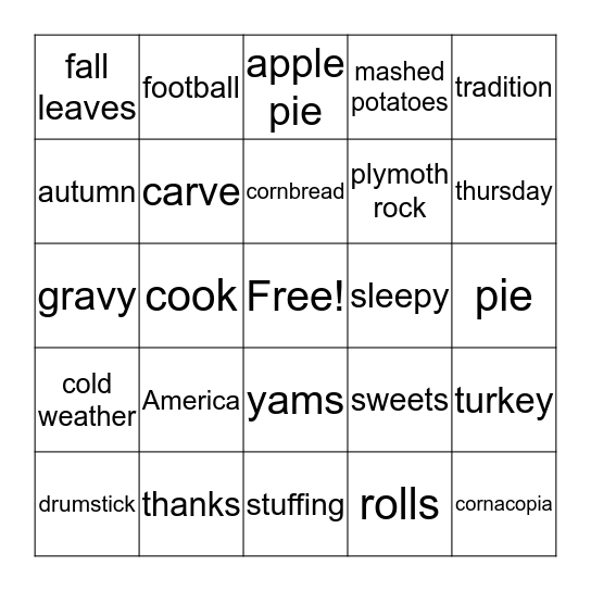 THANKSGIVING Bingo Card