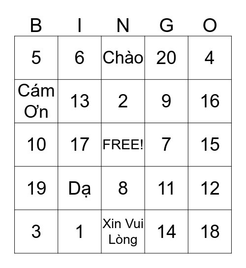 Chơi Lô Tô Bingo Card