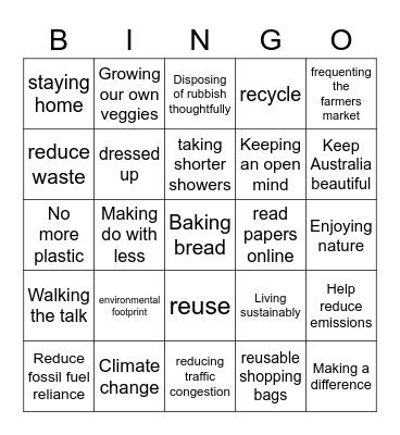 Fancy Friday Sustainability Day Bingo Card