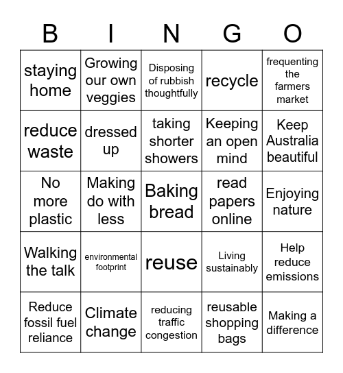 Fancy Friday Sustainability Day Bingo Card