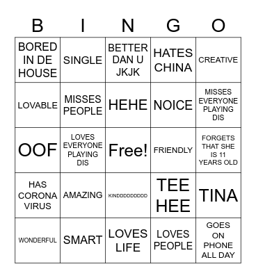 WORDS DAT DESCRIBE MODY/TINA Bingo Card
