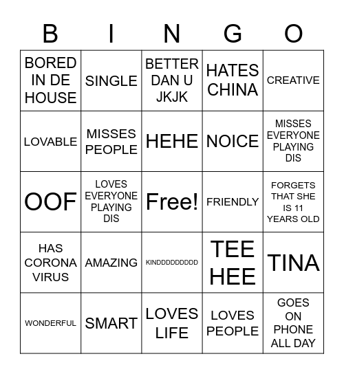 WORDS DAT DESCRIBE MODY/TINA Bingo Card