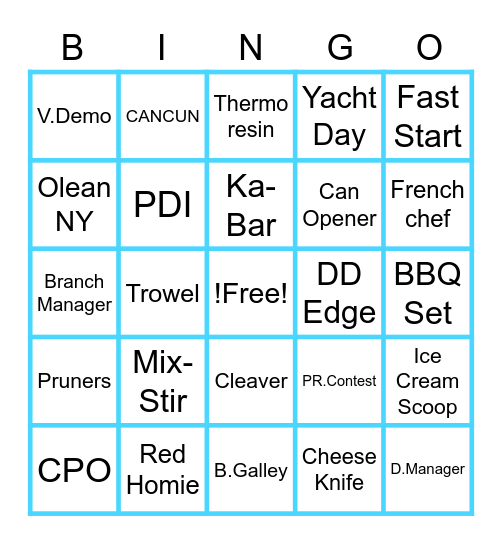 Cutco Bingo Card