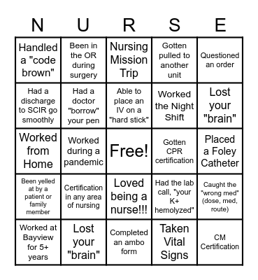 Never Have I Ever Nurse Week Bingo!!! Bingo Card
