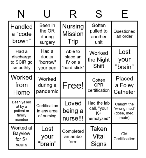 Never Have I Ever Nurse Week Bingo!!! Bingo Card