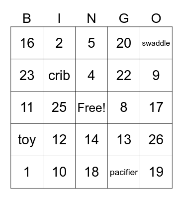 Baby Shower Bingo Card