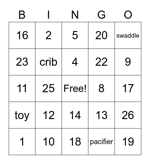 Baby Shower Bingo Card