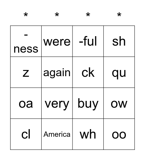 Phonics Bingo Card