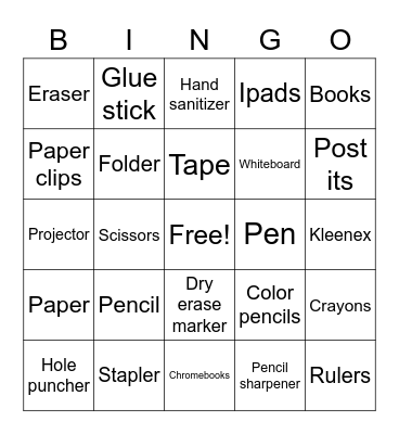 Classroom Bingo Card