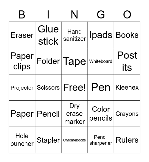 Classroom Bingo Card