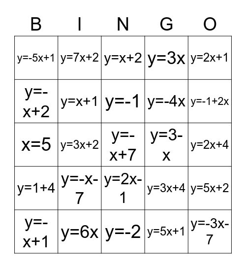 Linear Equations Bingo Card