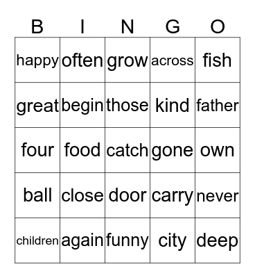 Sight Word Bingo Grade 2 List 2 Bingo Card