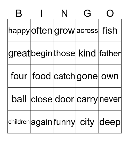 Sight Word Bingo Grade 2 List 2 Bingo Card