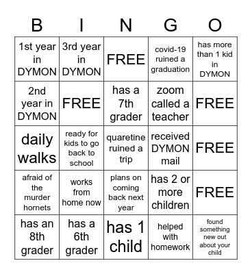 DYMON Parent Bingo! Bingo Card
