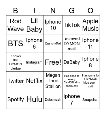 DYMON Kids Bingo! Bingo Card