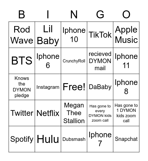 DYMON Kids Bingo! Bingo Card