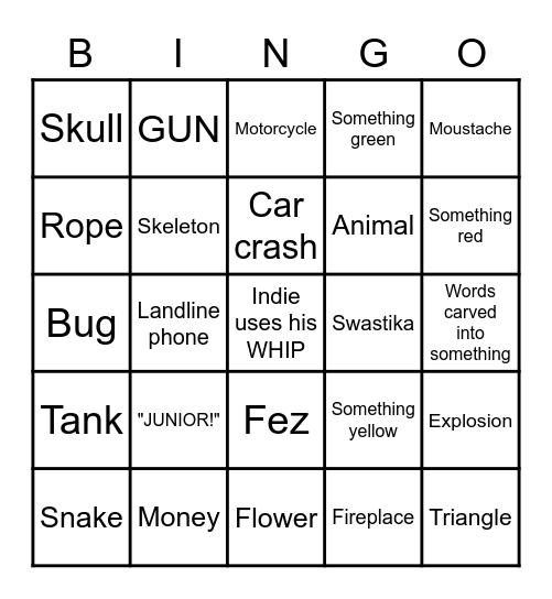 Eye spy (Indiana Jones) Bingo Card