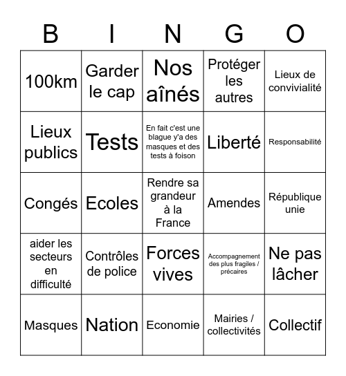 Déconfinement Bingo Card