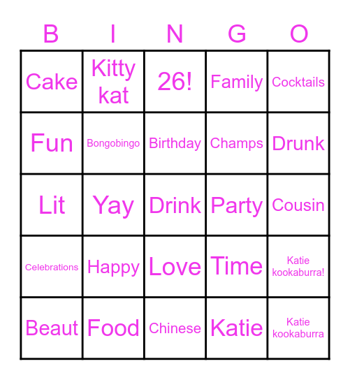 Katie’s Birthday Bongo Bingo Card
