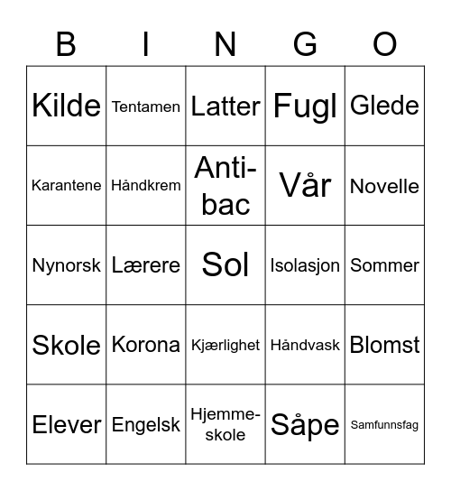 Bingo i 9C :) Bingo Card