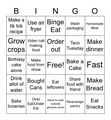 Quarantine Food Bingo Card