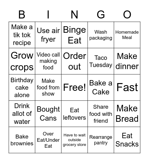 Quarantine Food Bingo Card