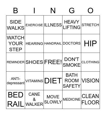 INJURY PREVENTION TIPS Bingo Card