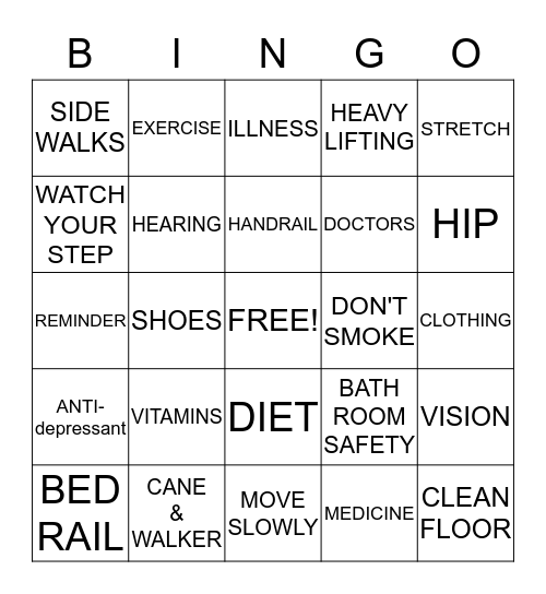INJURY PREVENTION TIPS Bingo Card