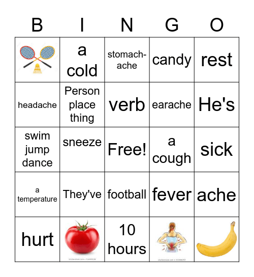 GRADE 3 UNIT 5 FIT AND WELL Bingo Card