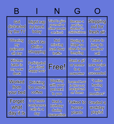 UWSEM Working From Home Bingo Card