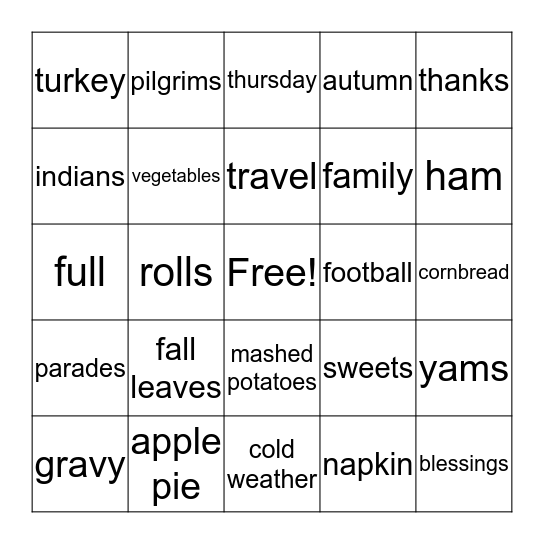 THANKSGIVING Bingo Card