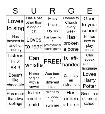 Getting to know you! Bingo Card