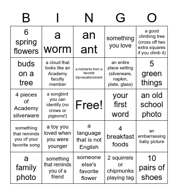 FITS Scavenger Hunt Bingo! Bingo Card