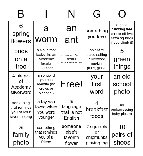 FITS Scavenger Hunt Bingo! Bingo Card