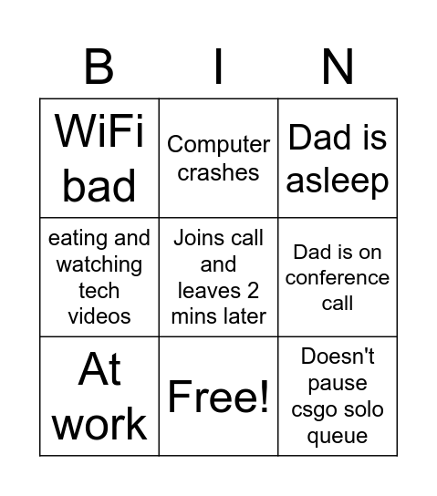 Jake Bingo Card